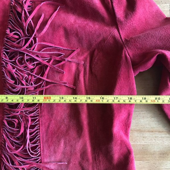 3BWest Women's Fringed Leather Jacket Red Suede Open Front - Picture 10 of 11